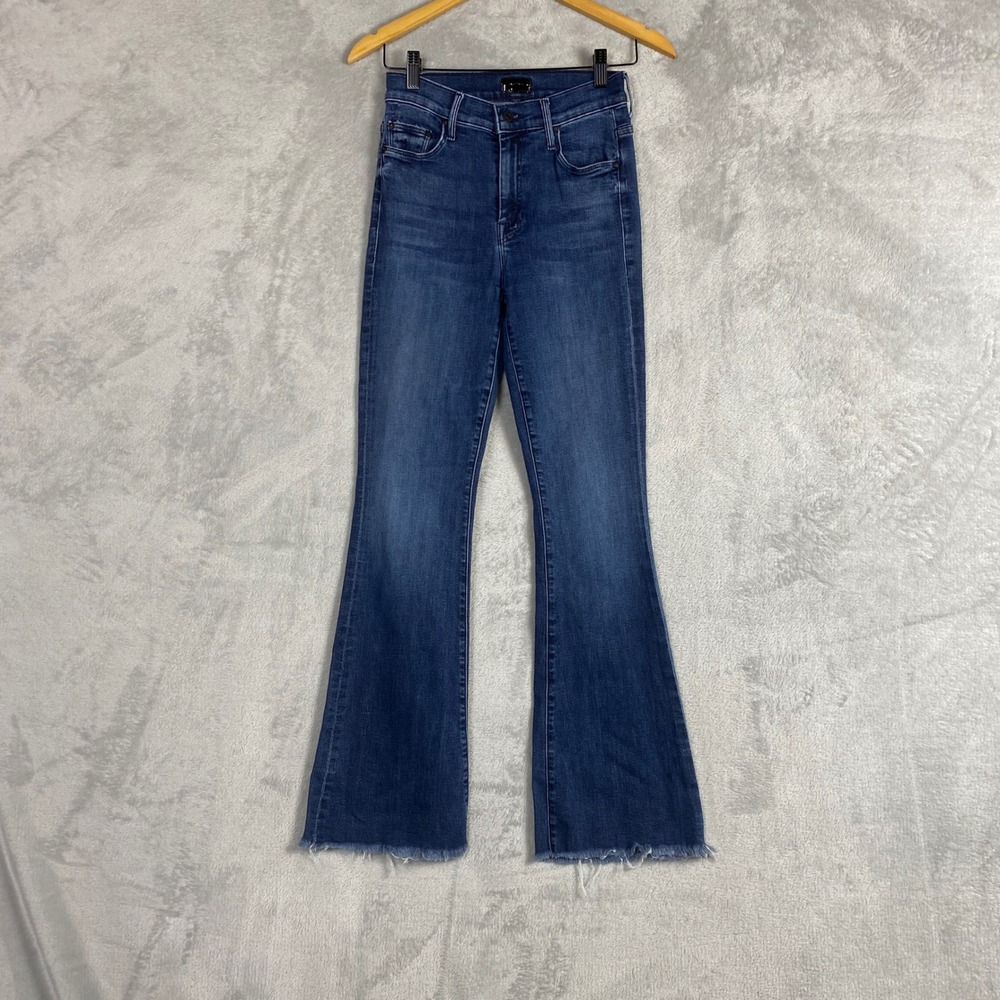 Mother The Weekender Fray High Rise Flare Jeans Mint Condition Blue 25